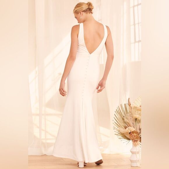 Lulus Into Your Heart White Button Back Mermaid Maxi Dress - Picture 7 of 12